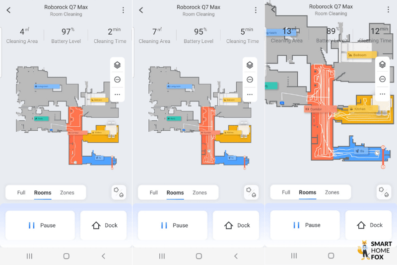 The cleaning journey of the Roborock Q7 Max+ can be followed live in the app.